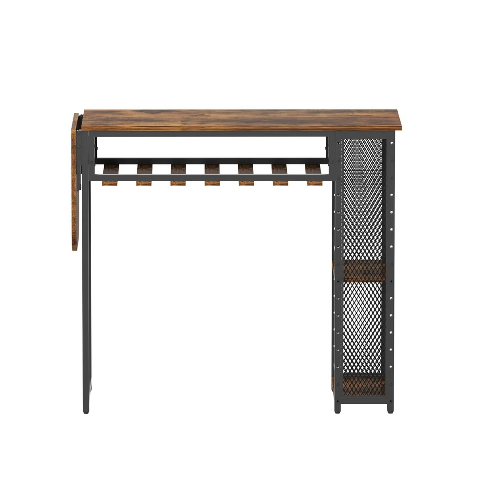 Artiss Industrial Bar Table with Wine Rack Built-in Cup Holder Extendable 140cm - Image 4