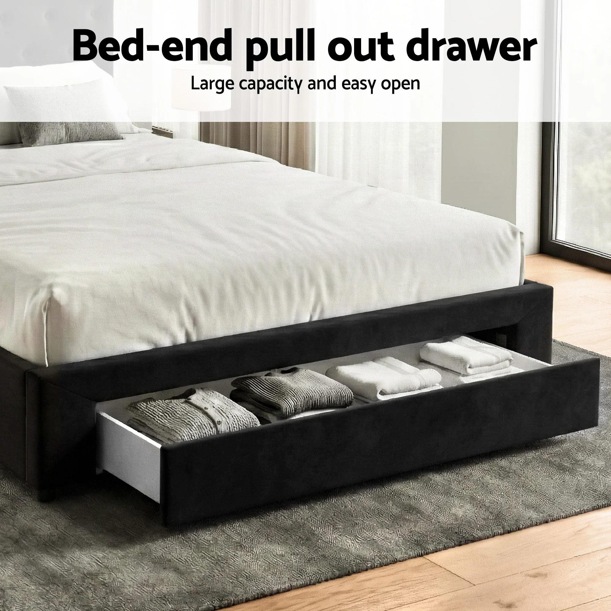 Artiss King Bed Frame Storage Charging Station Upholstered 3 Drawers USB Type-C - Image 6
