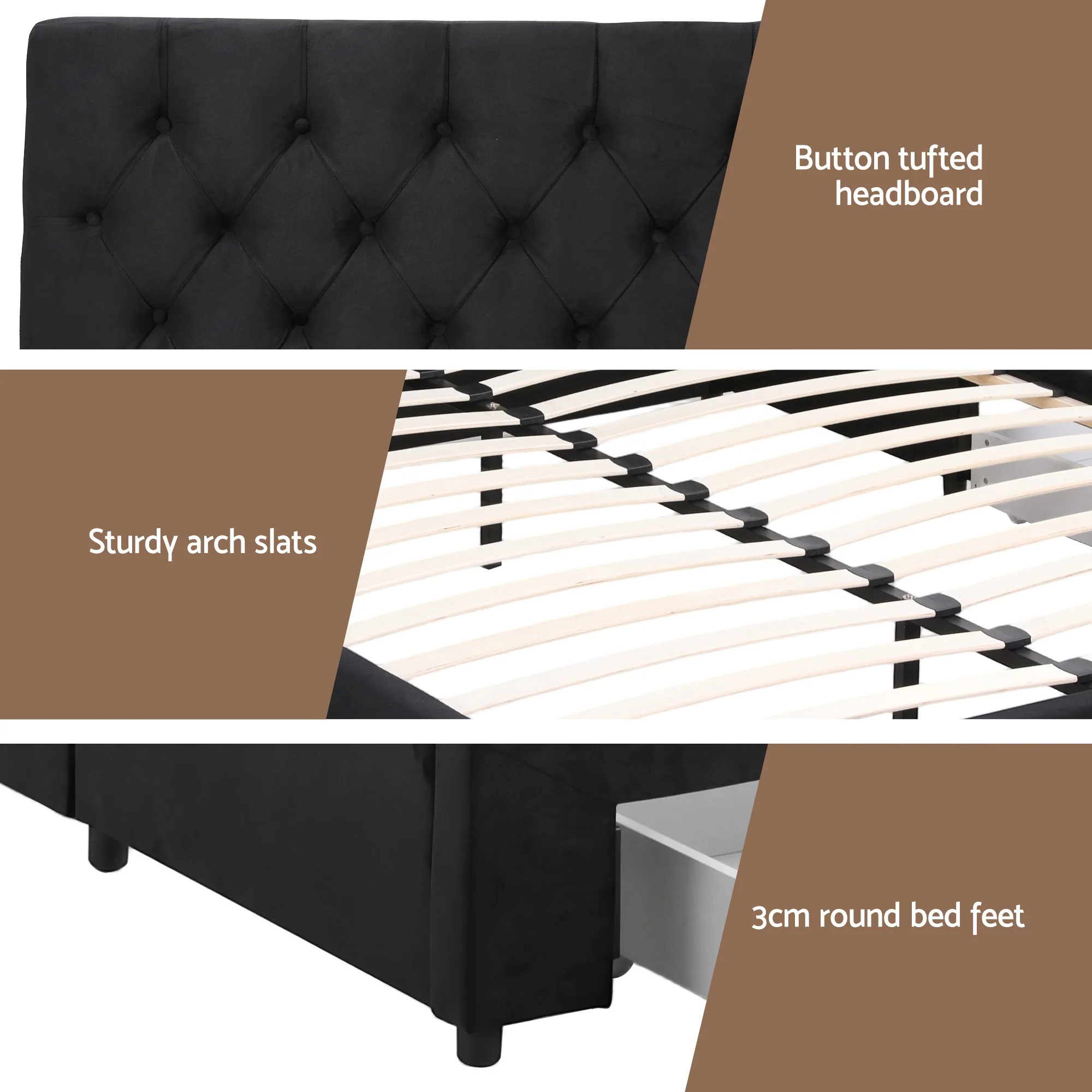 Artiss King Bed Frame Storage Charging Station Upholstered 3 Drawers USB Type-C - Image 8