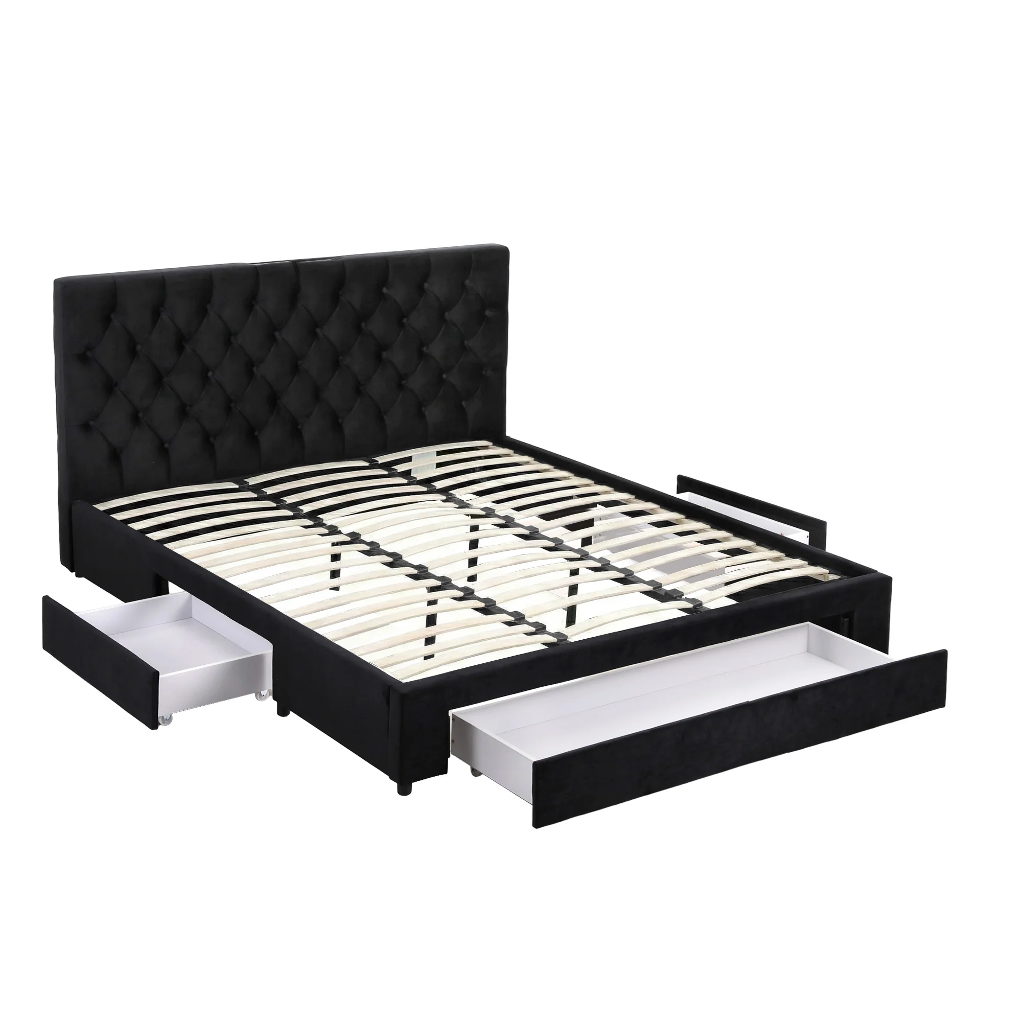 Artiss King Bed Frame Storage Charging Station Upholstered 3 Drawers USB Type-C - Image 9