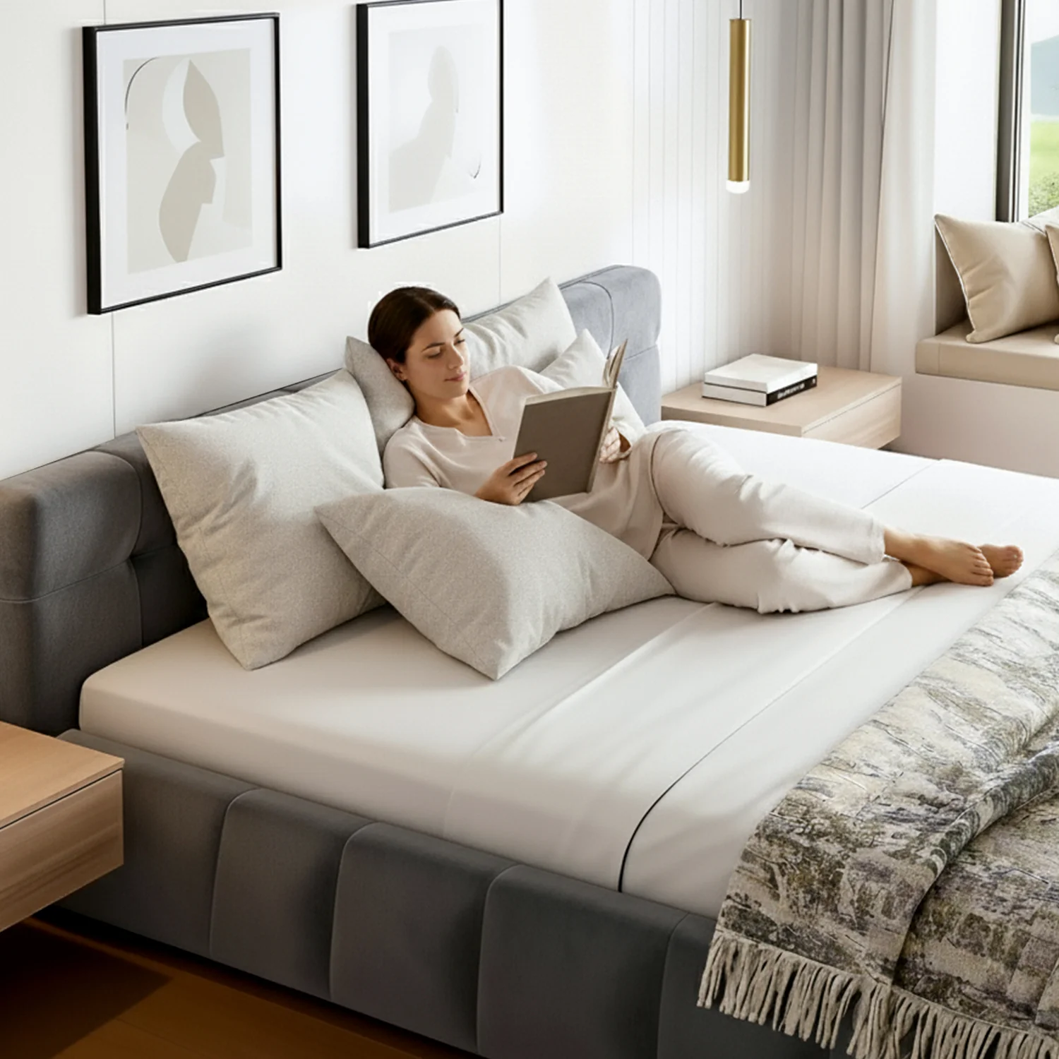 Artiss King Size Bed Frame Plush Soft Headboard Velvet Platform Base for Modern Bedrooms Grey - Image 7