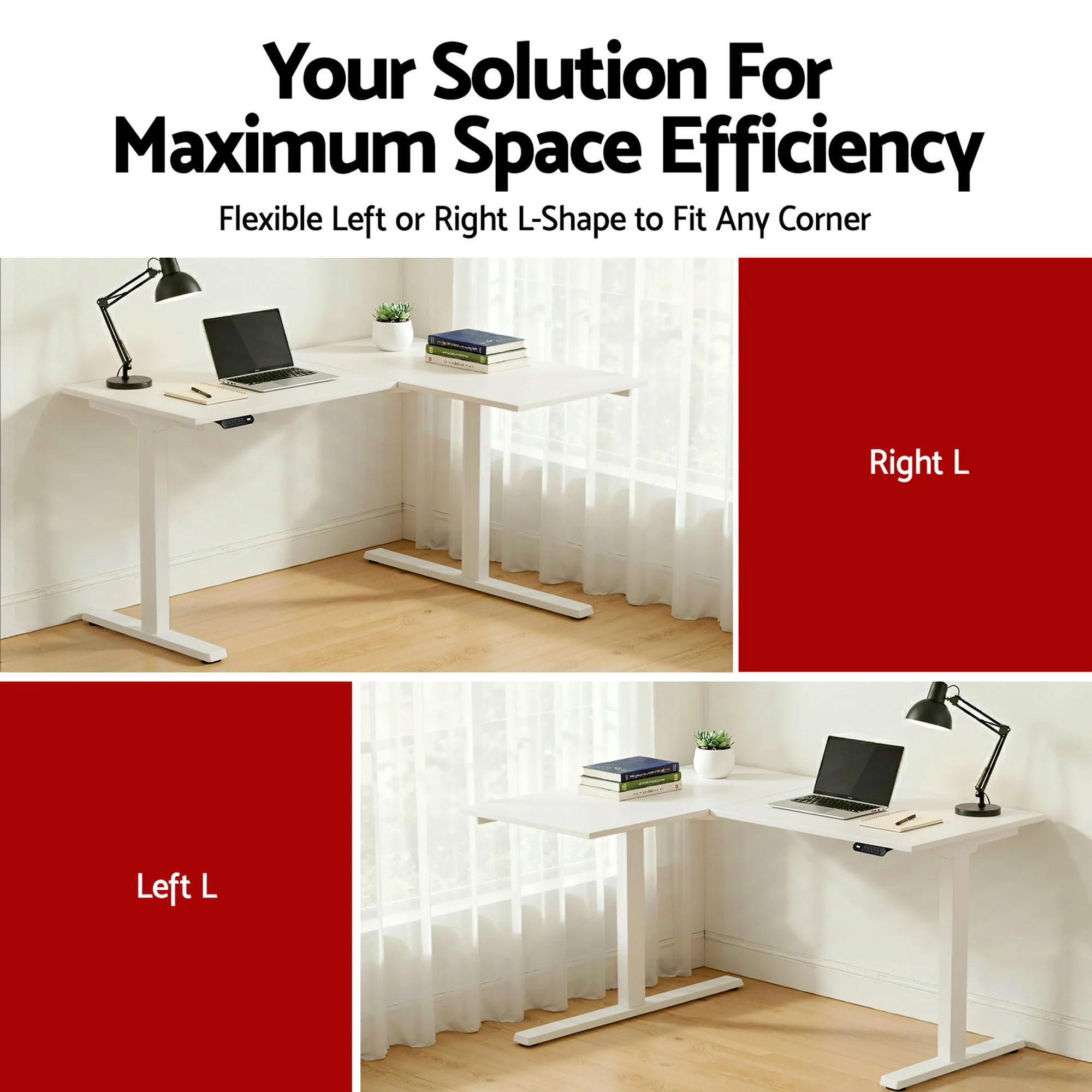 Artiss L-Shape Standing Desk Sit Stand Up Height Adjustable Electric Motorised White - Image 6
