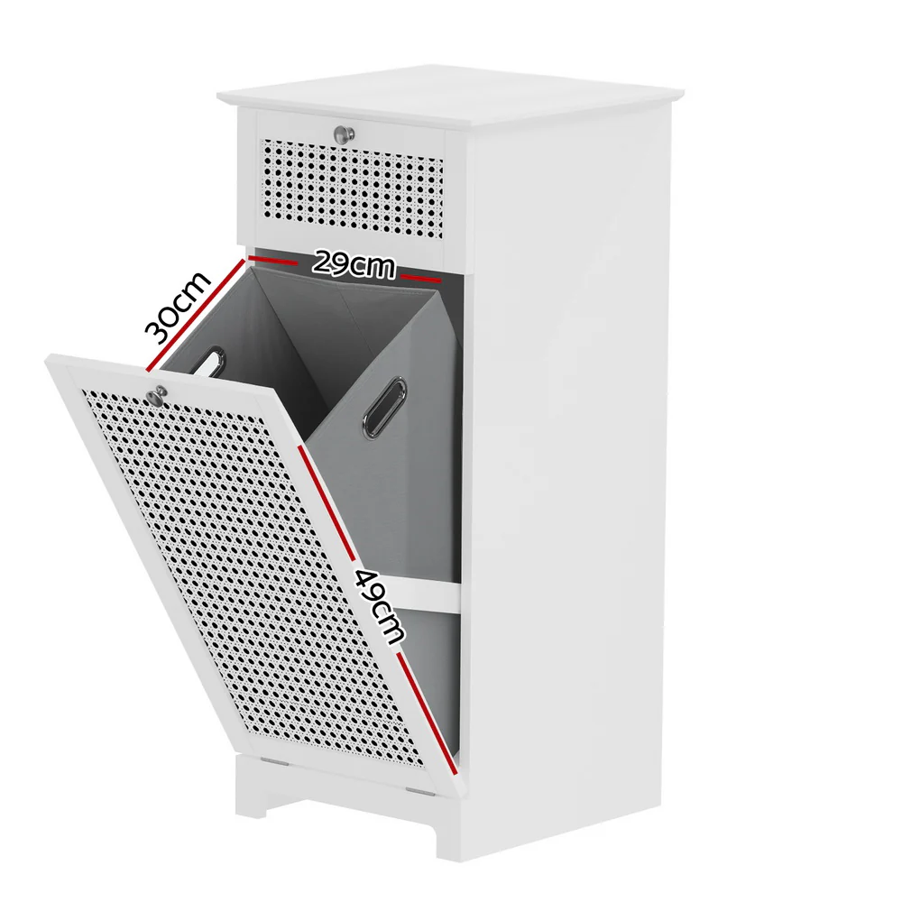 Artiss Laundry Hamper Cabinet Bathroom Storage White Rattan Clothes Basket - Image 5