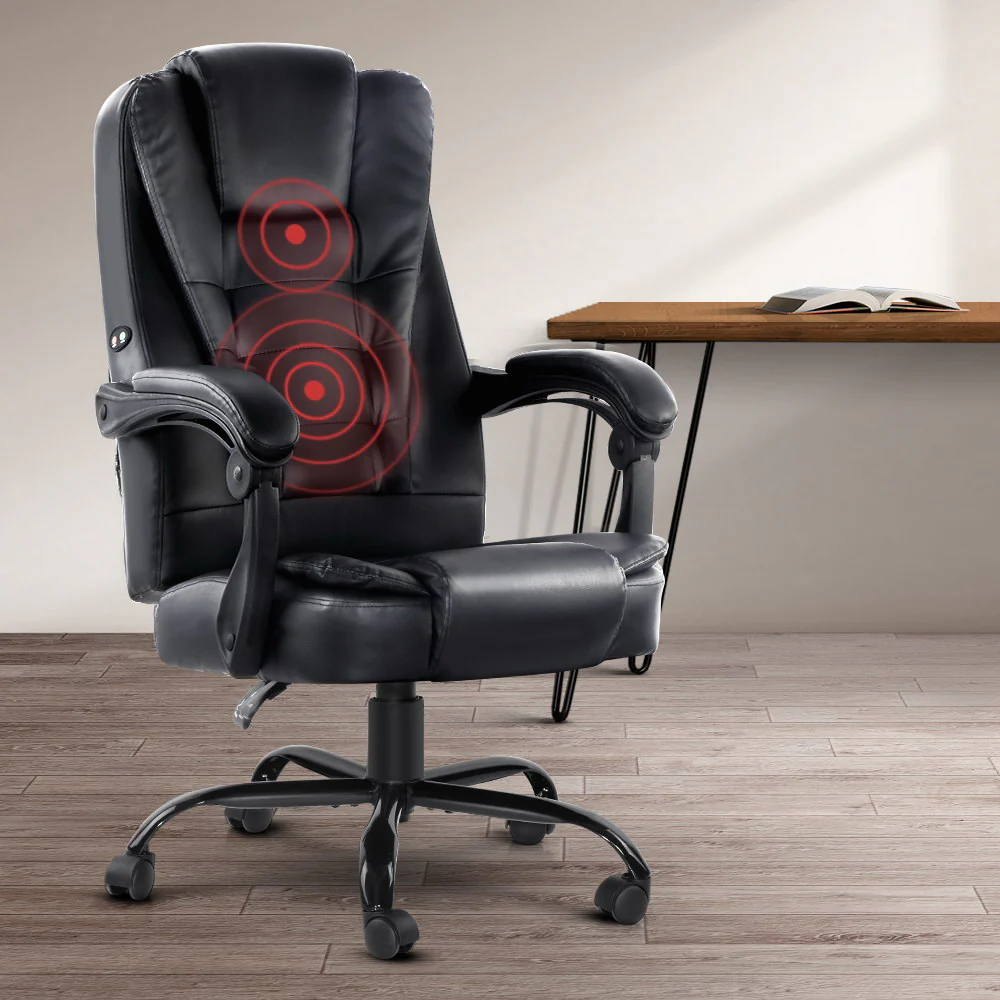Artiss Massage Office Chair Executive Computer Gaming Chairs Black PU Leather - Image 8