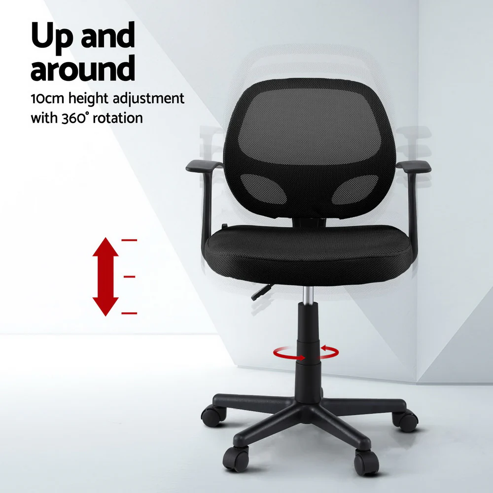 Artiss Mesh Office Chair Computer Gaming Desk Chairs Work Study Mid Back Black - Image 4
