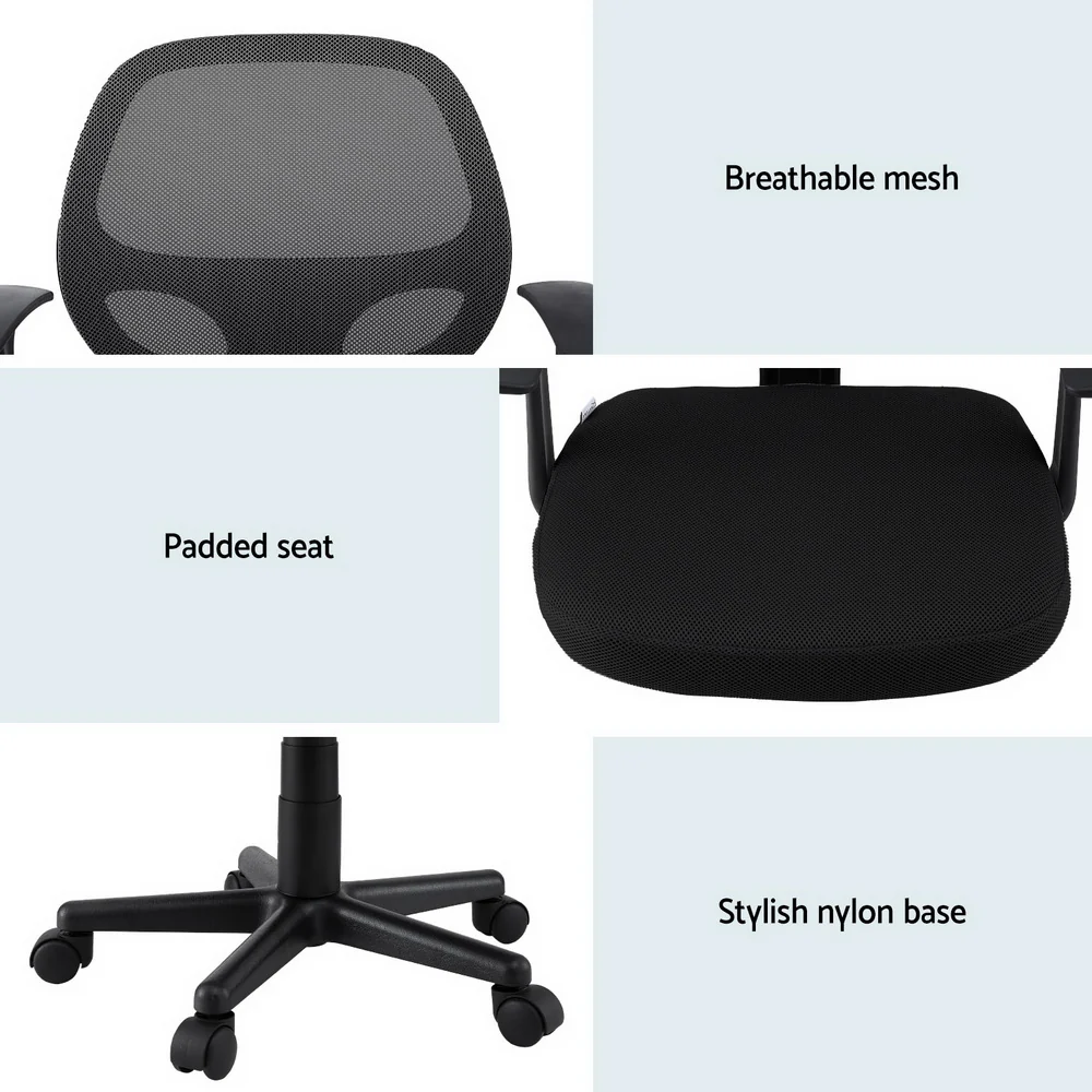Artiss Mesh Office Chair Computer Gaming Desk Chairs Work Study Mid Back Black - Image 6