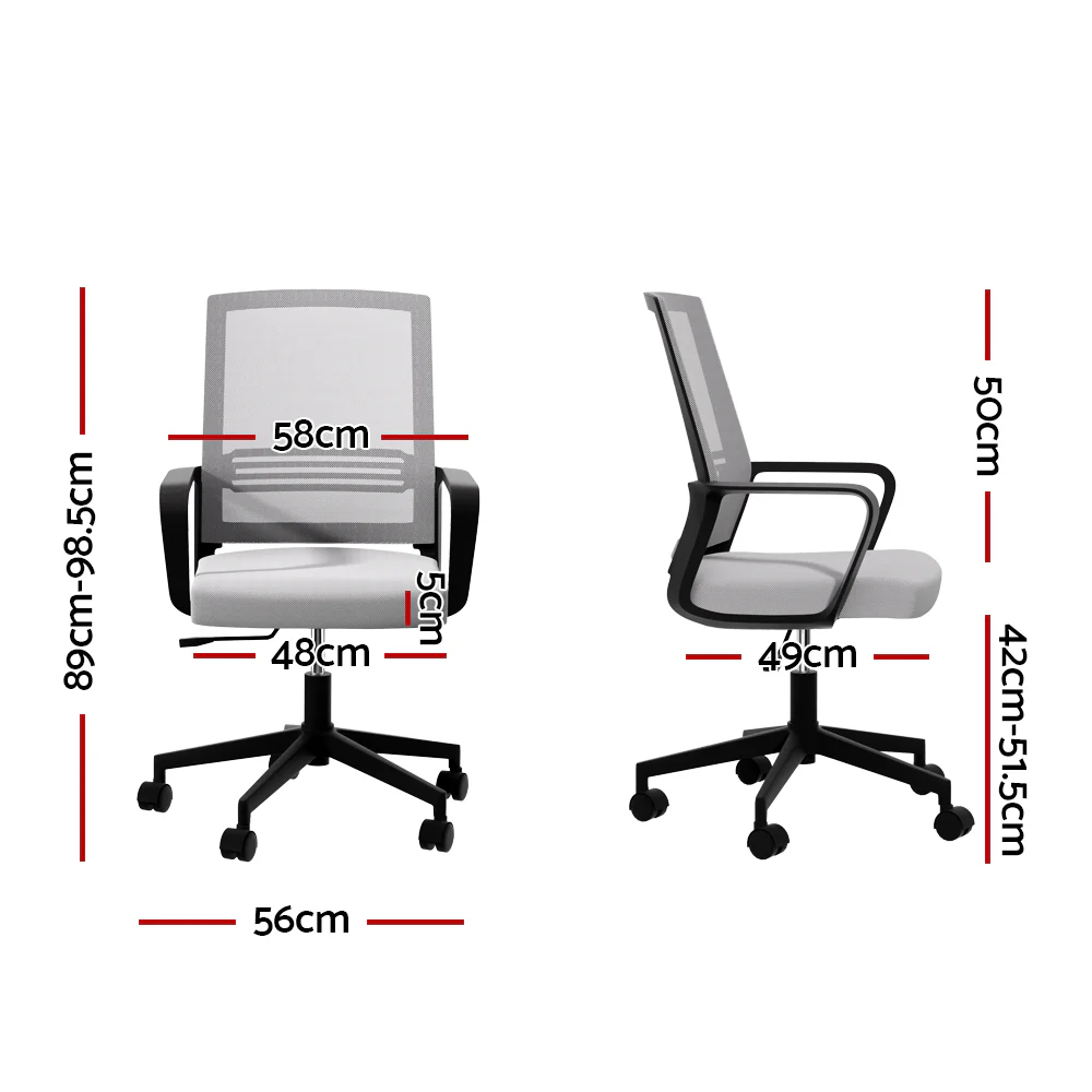 Artiss Mesh Office Chair Computer Gaming Desk Chairs Work Study Mid Back Grey - Image 2