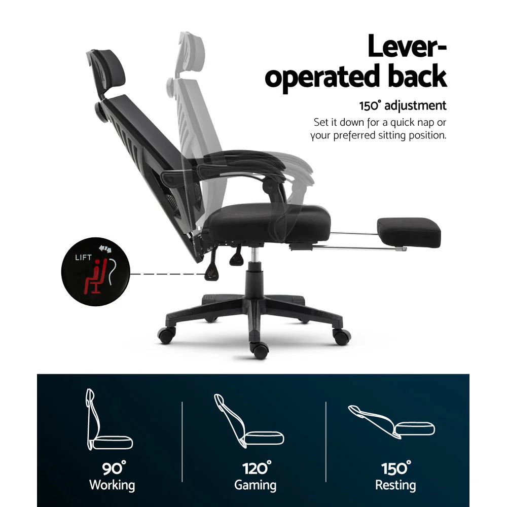 Artiss Mesh Office Chair Recliner Black - Image 5