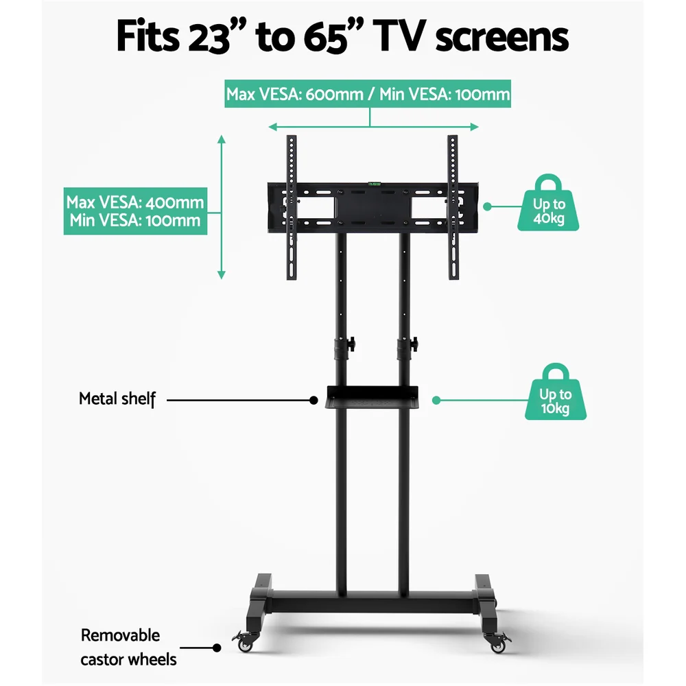 Artiss Mobile TV Stand for 23"-65" TVs Mount Bracket Portable Solid Trolley Cart - Image 7