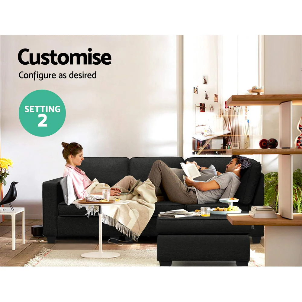 Artiss Modular Sofa Chaise Set 4-seater Dark Grey - Image 4