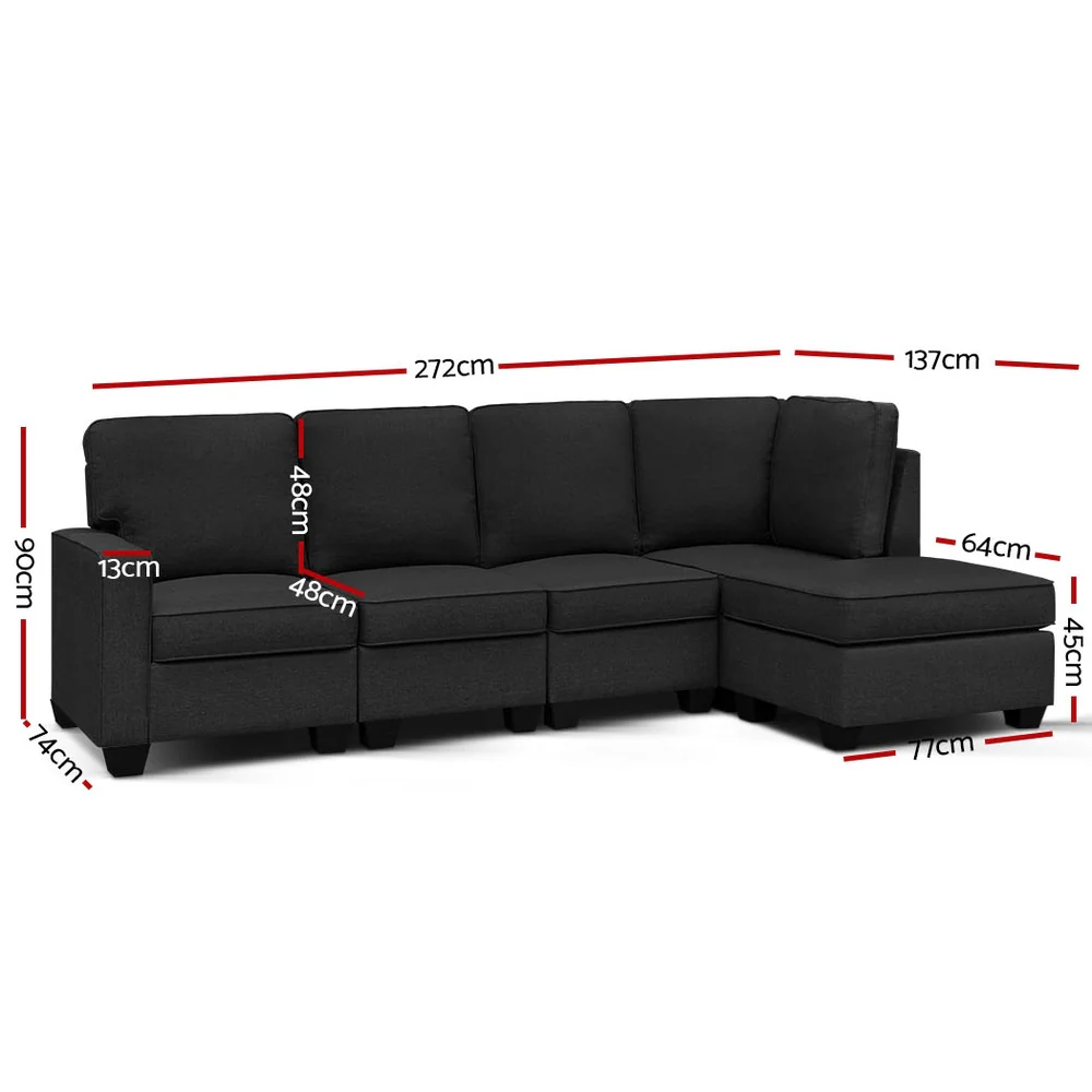 Artiss Modular Sofa Chaise Set 5-seater Dark Grey - Image 2