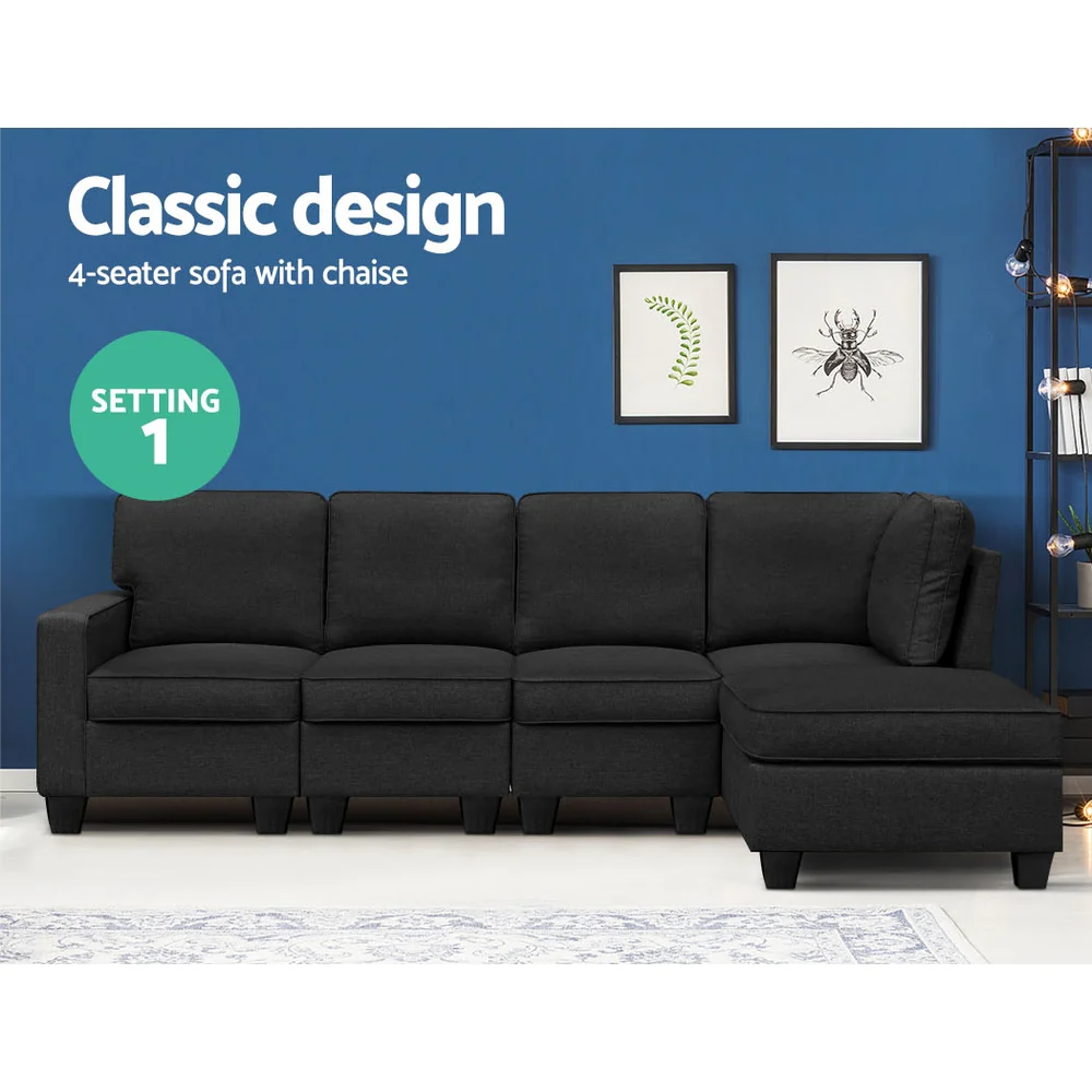 Artiss Modular Sofa Chaise Set 5-seater Dark Grey - Image 3