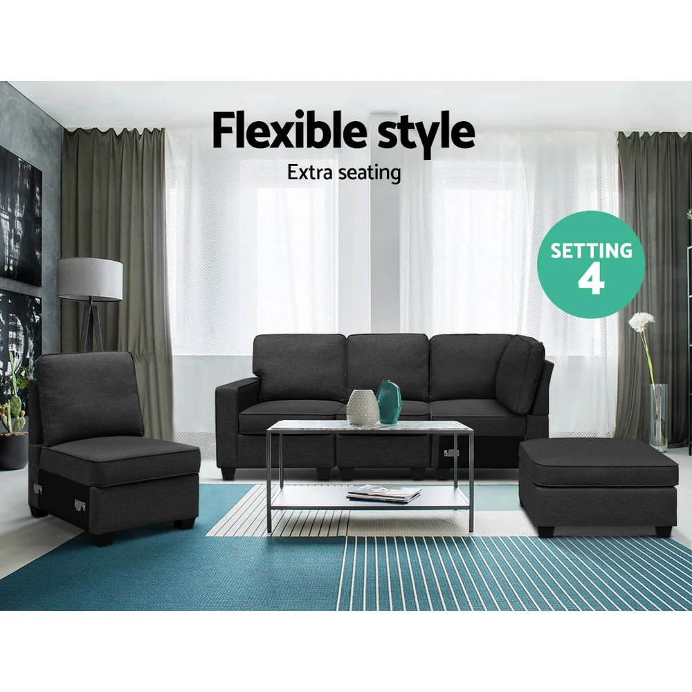 Artiss Modular Sofa Chaise Set 5-seater Dark Grey - Image 4