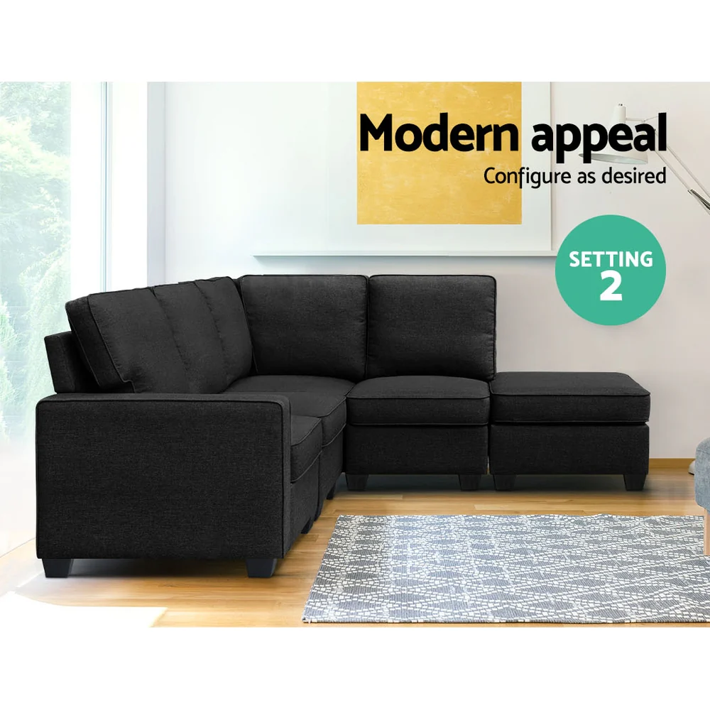 Artiss Modular Sofa Chaise Set 5-seater Dark Grey - Image 5