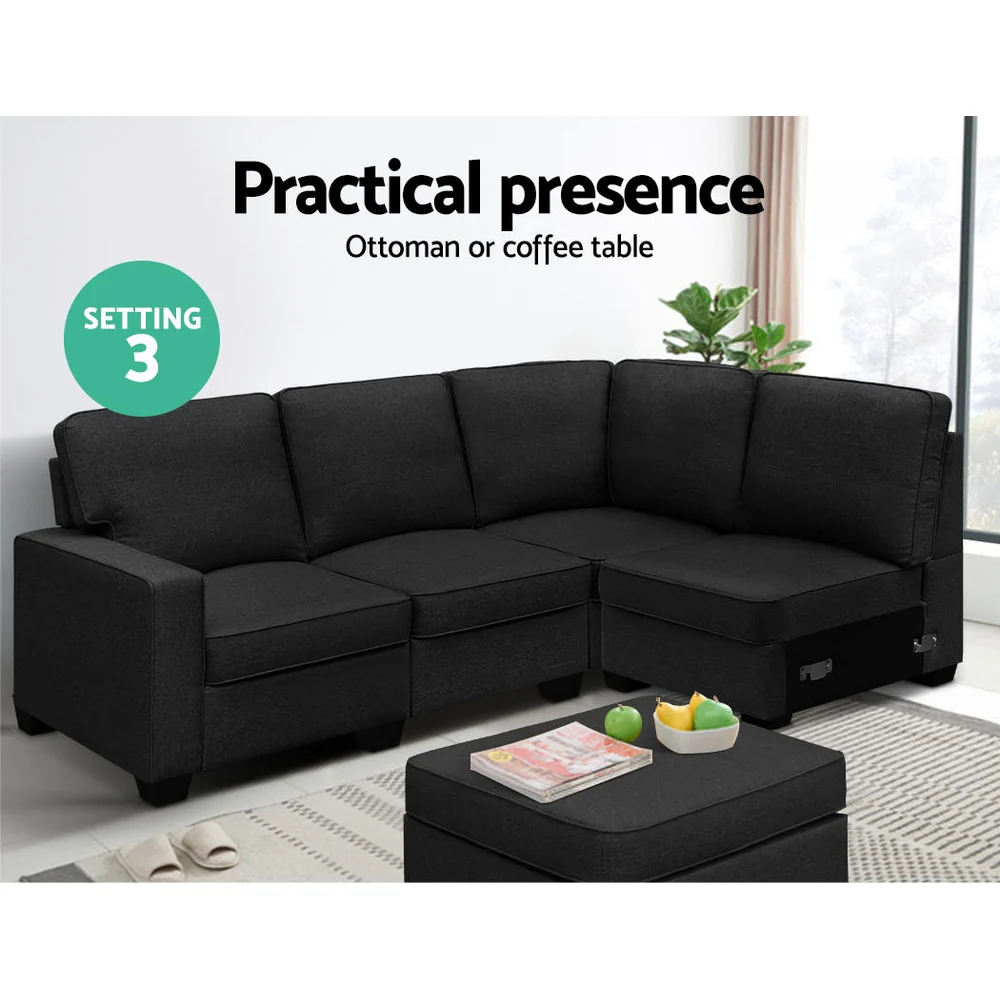 Artiss Modular Sofa Chaise Set 5-seater Dark Grey - Image 6