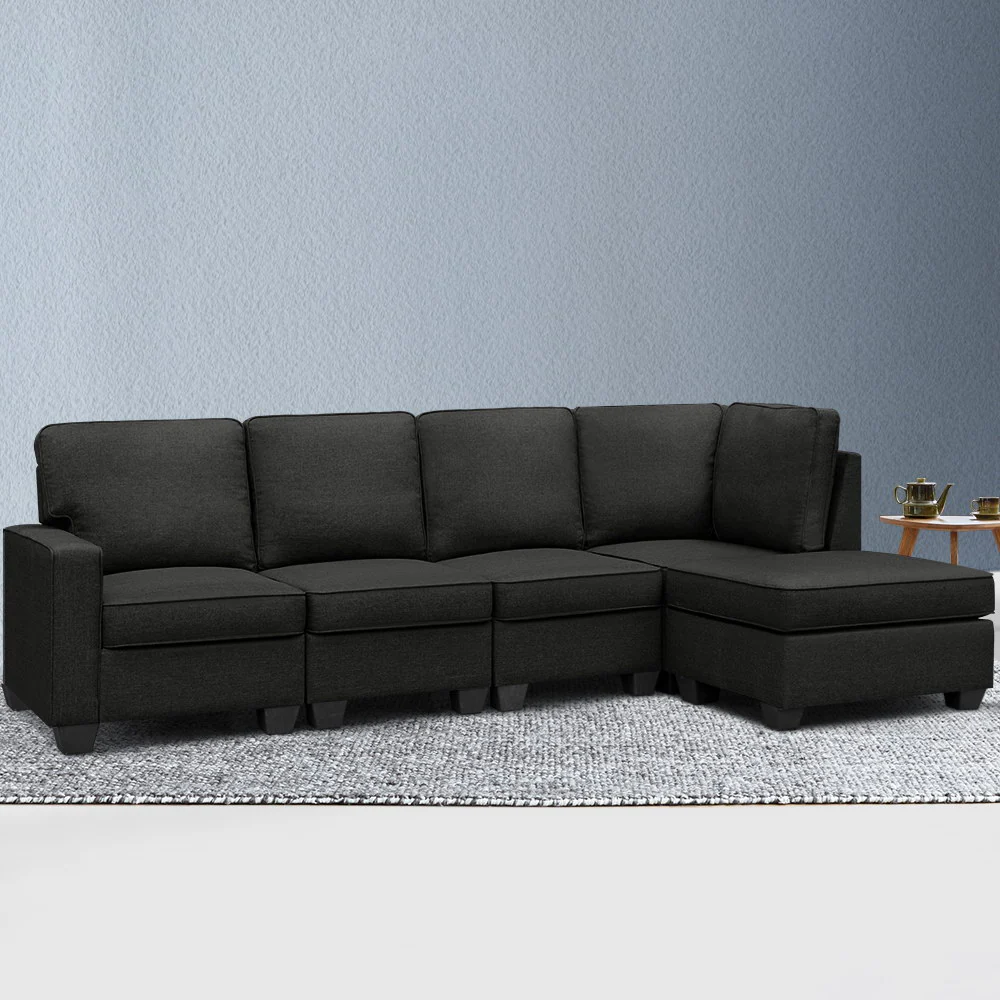 Artiss Modular Sofa Chaise Set 5-seater Dark Grey - Image 7
