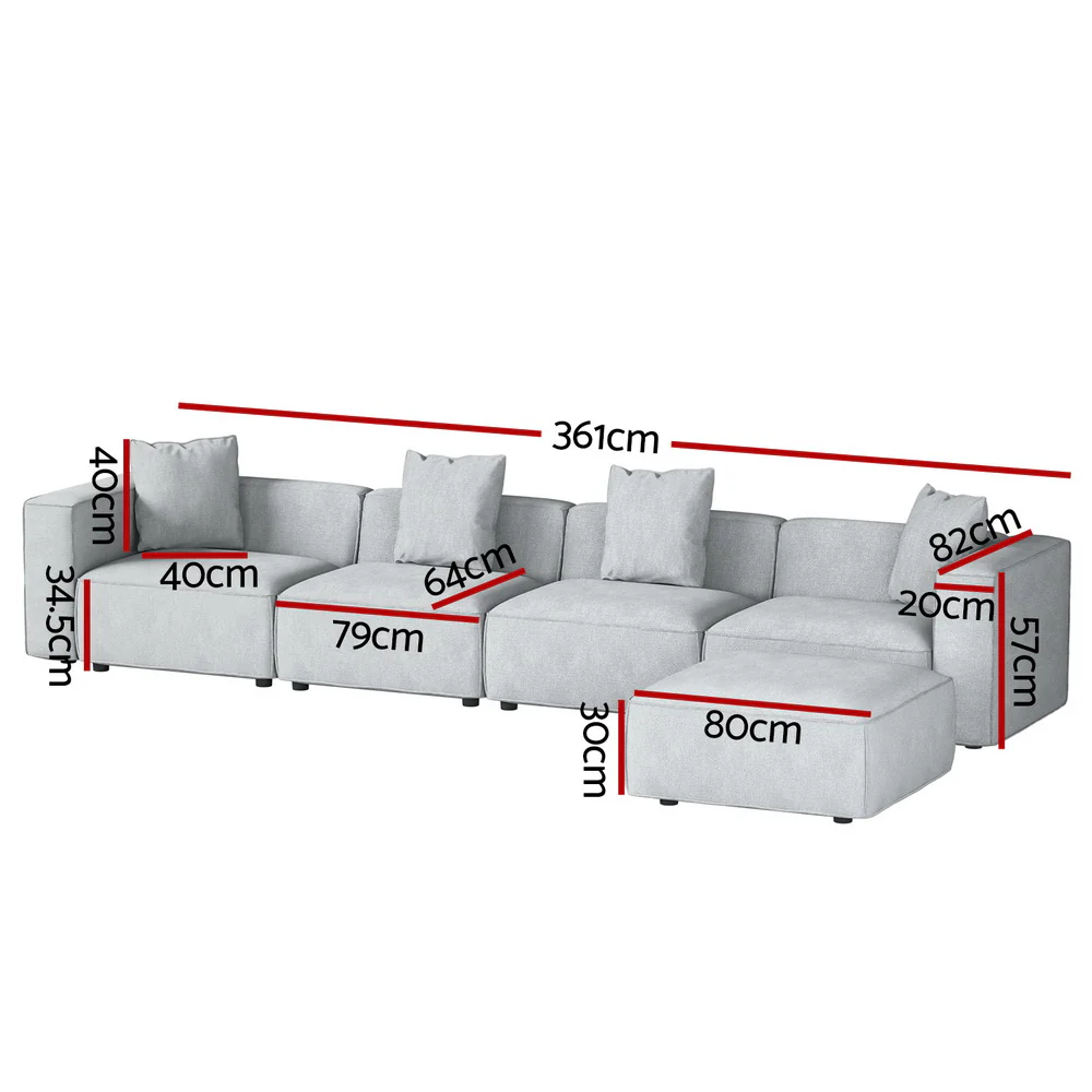 Artiss Modular Sofa Chaise Set 5-Seater Grey - Image 2