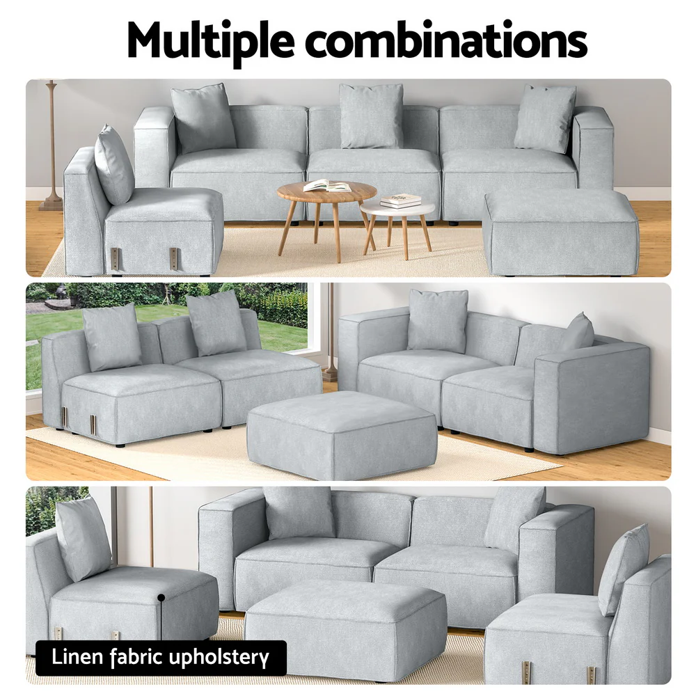 Artiss Modular Sofa Chaise Set 5-Seater Grey - Image 4