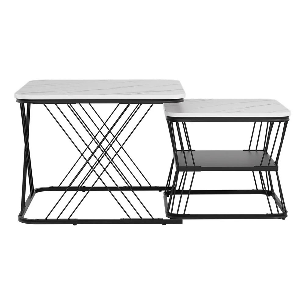 Artiss Nesting Coffee Table Set of 2 Marble Effect - Image 3
