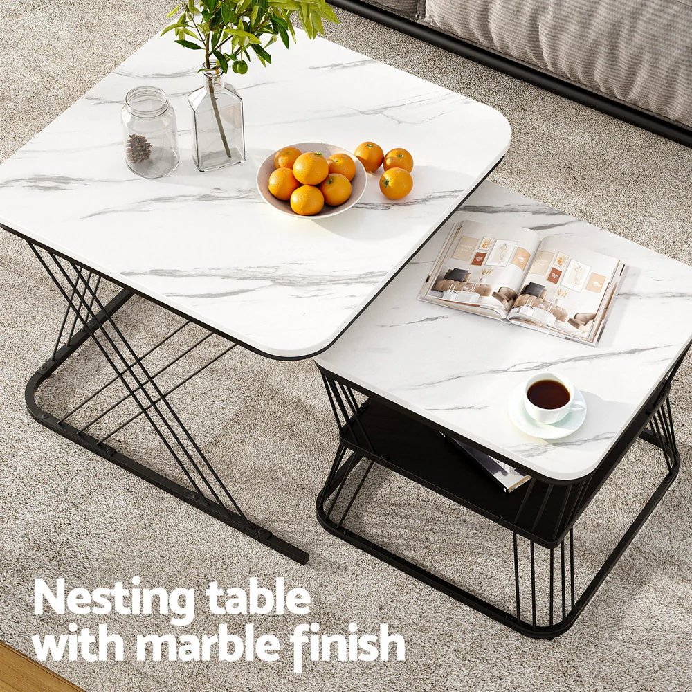 Artiss Nesting Coffee Table Set of 2 Marble Effect - Image 4