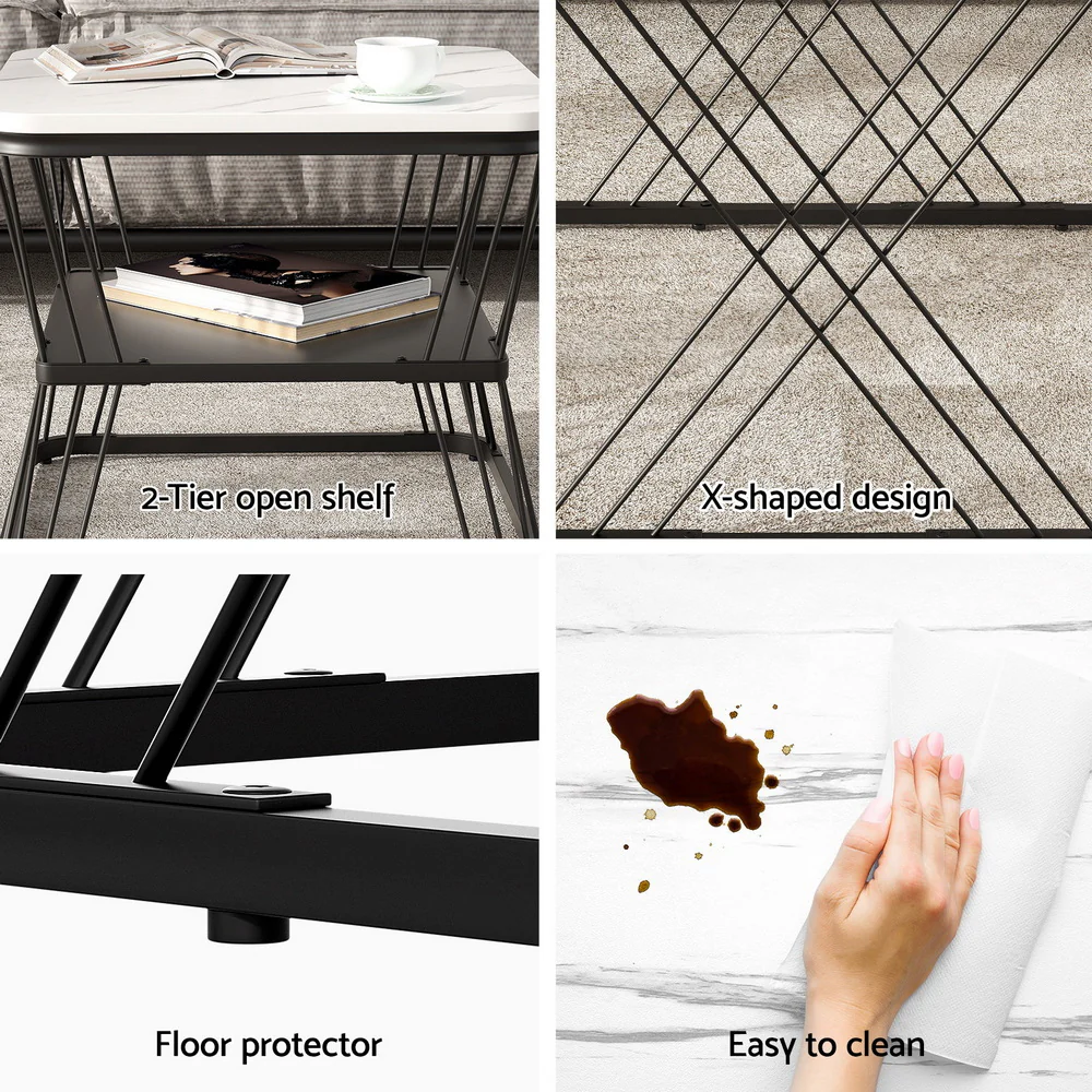 Artiss Nesting Coffee Table Set of 2 Marble Effect - Image 5