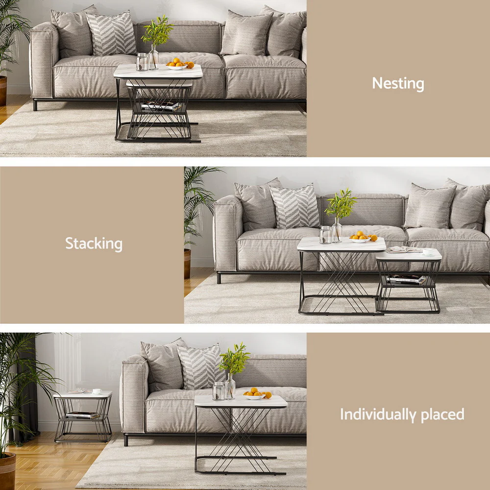 Artiss Nesting Coffee Table Set of 2 Marble Effect - Image 6