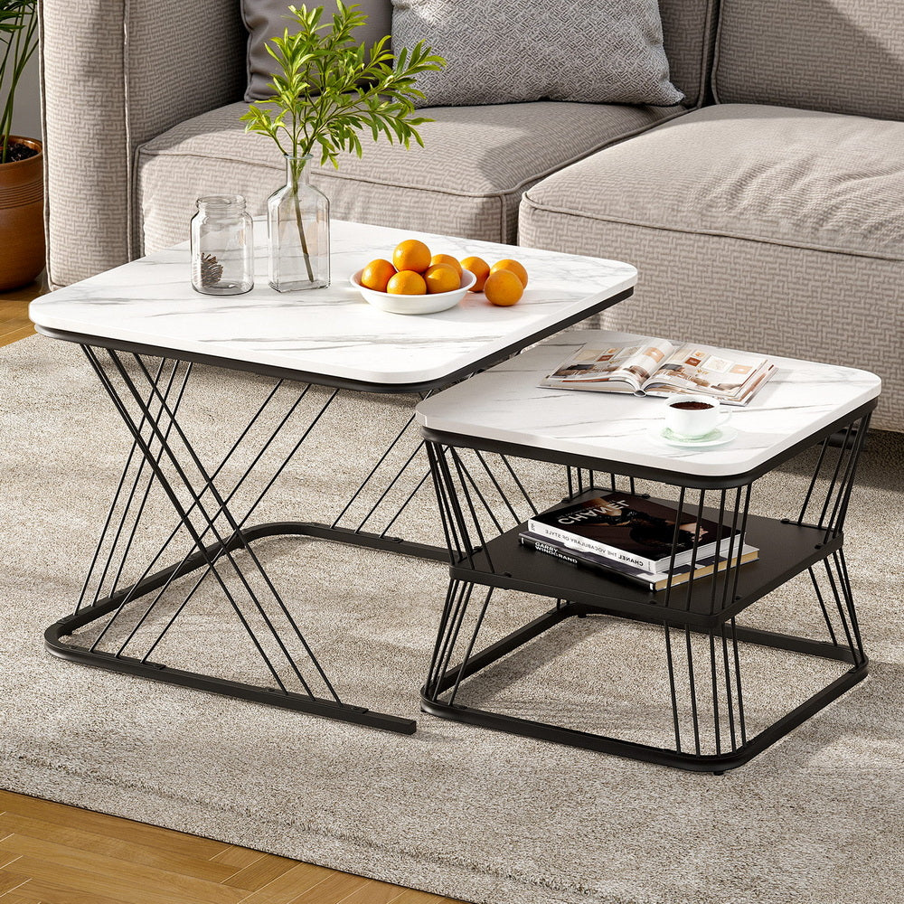 Artiss Nesting Coffee Table Set of 2 Marble Effect - Image 7