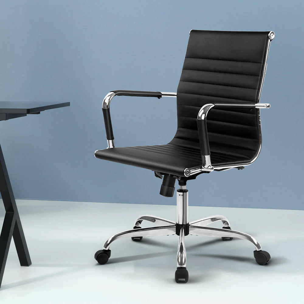 Artiss Office Chair Conference Chairs PU Leather Mid Back Black - Image 8