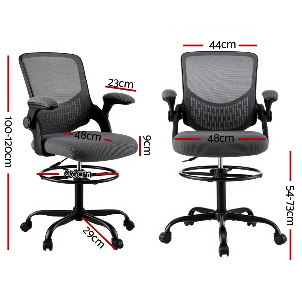 Artiss Office Chair Drafting Chairs Stool Computer Desk Studios Mesh Grey - Image 2
