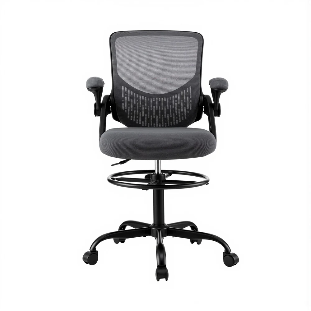 Artiss Office Chair Drafting Chairs Stool Computer Desk Studios Mesh Grey - Image 3