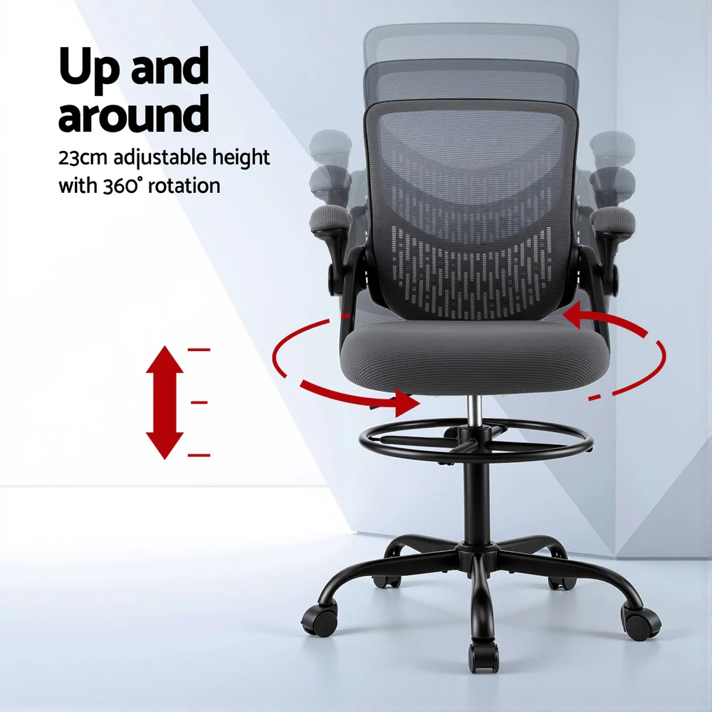 Artiss Office Chair Drafting Chairs Stool Computer Desk Studios Mesh Grey - Image 4