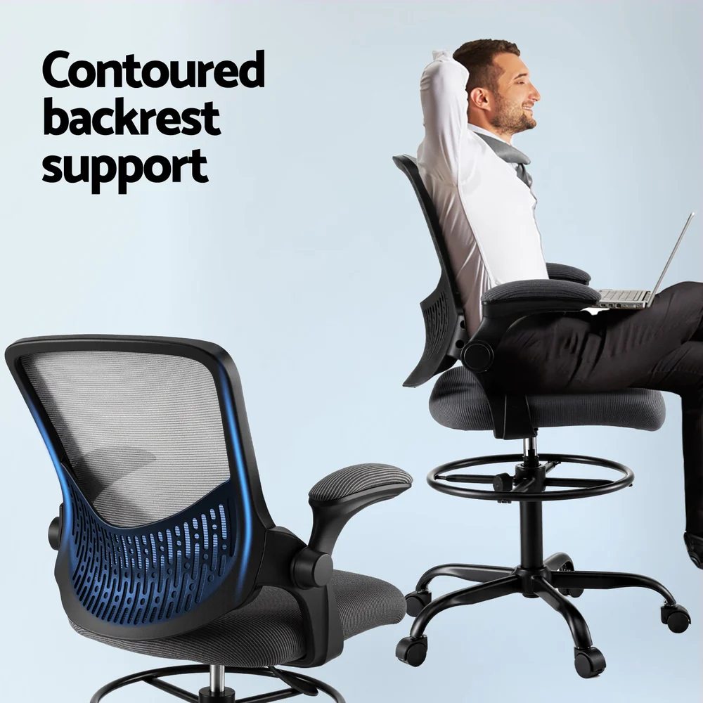 Artiss Office Chair Drafting Chairs Stool Computer Desk Studios Mesh Grey - Image 5
