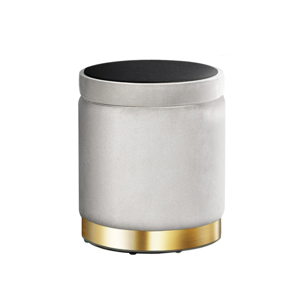 Artiss Ottoman Storage Foot Stool Round Velvet Grey - Image 3