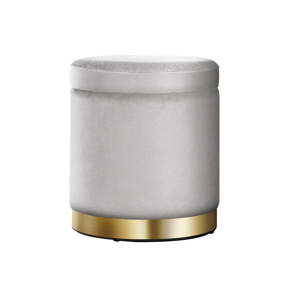 Artiss Ottoman Storage Foot Stool Round Velvet Grey - Image 7