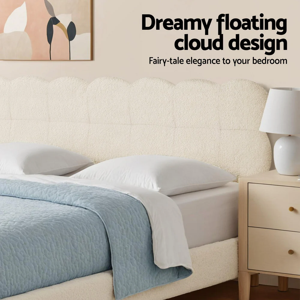 Artiss Queen Bed Frame Cloud Headboard Boucle Fabric Mattress Platform Base White - Image 5