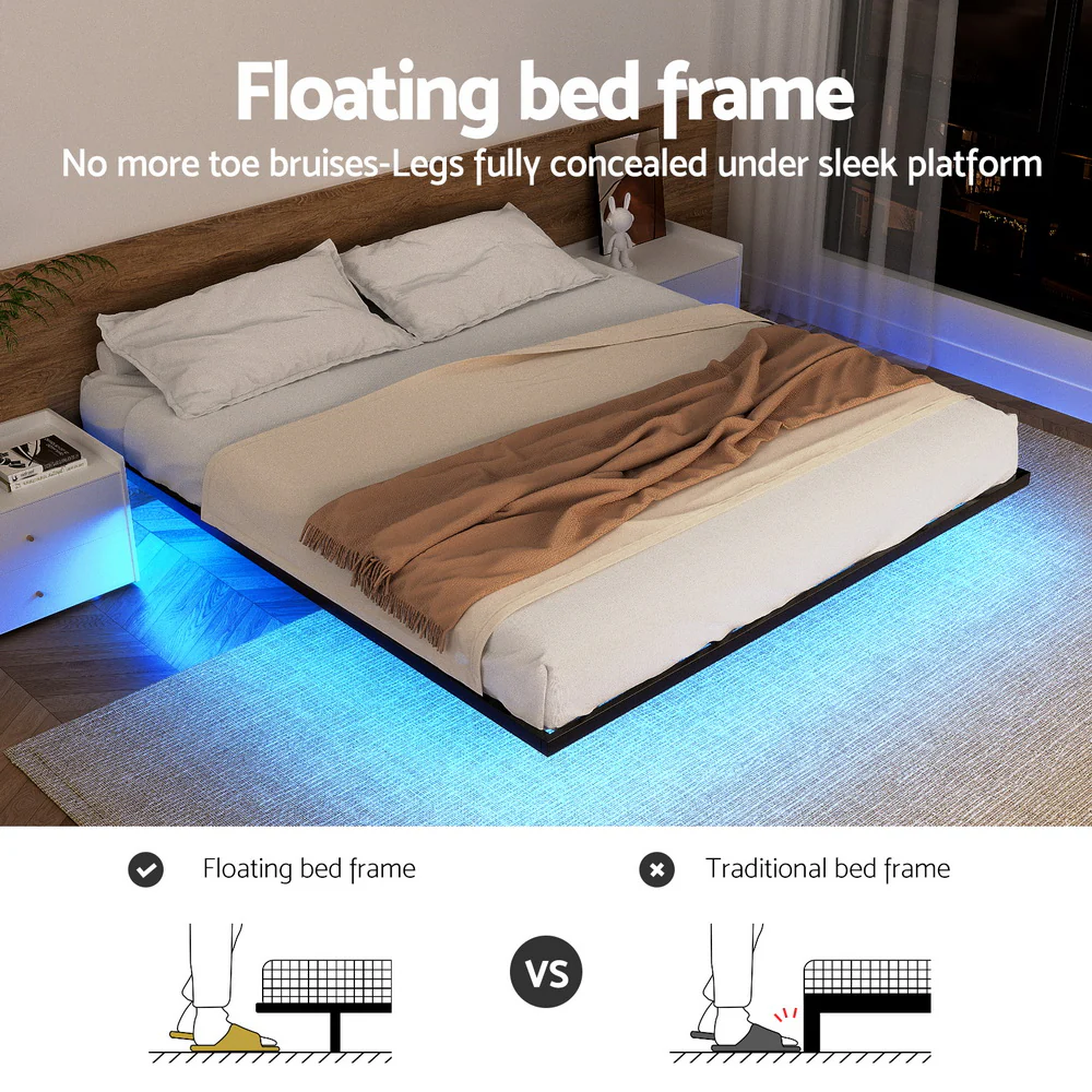 Artiss Queen Bed Frame,Floating Metal Bed Frame with Smart LED Lights - Sturdy Metal Platform Bed Base, Silent Design, Tool-Free Assembly, 300KG Capacity for Home/Hotel/Master Bedroom? - Image 4