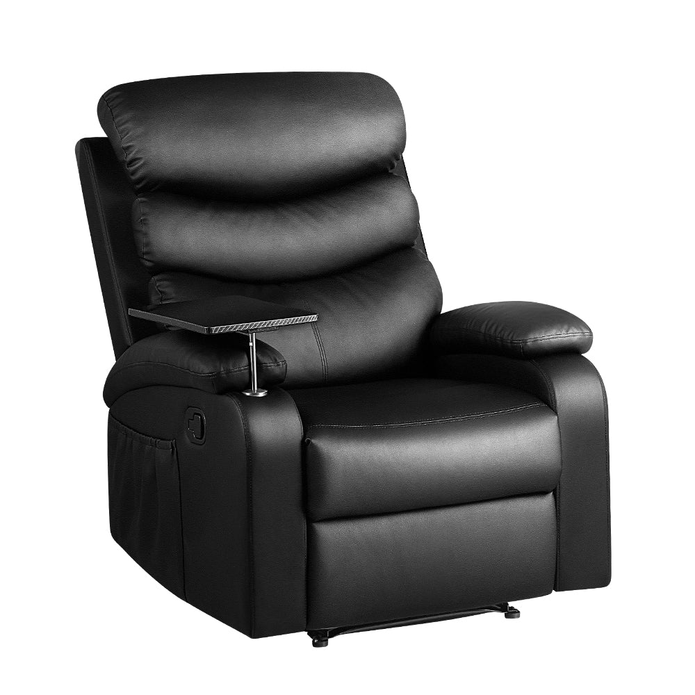 Artiss Recliner Chair Leather Black Tray Table Erika - Image 7