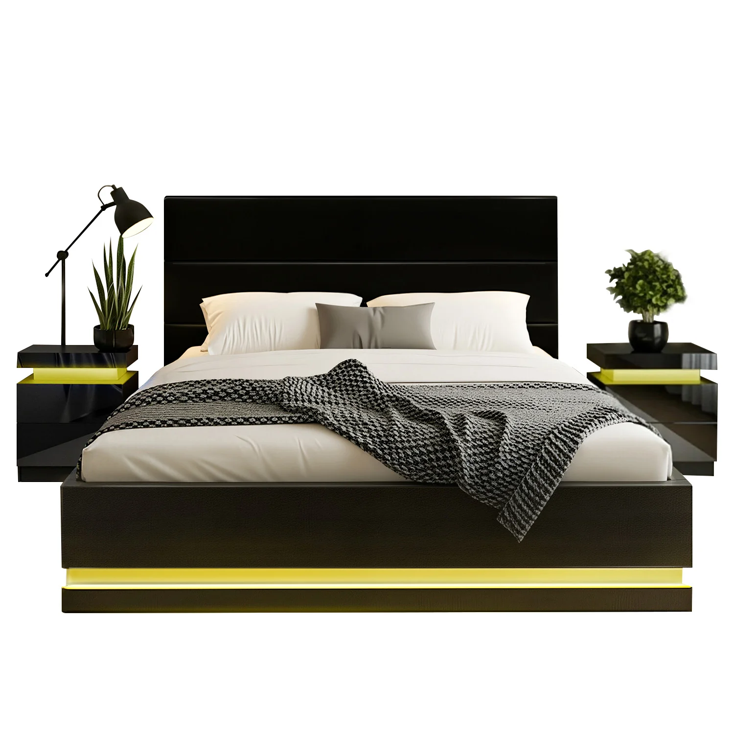 Artiss RGB LED Queen Bed Frame with 2 Beside Tables Set 16 Colour Mood Lighting - Image 3
