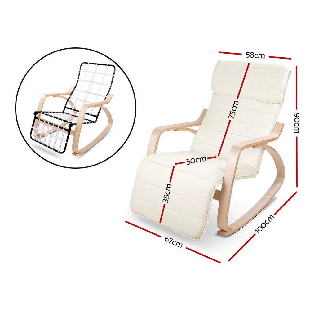 Artiss Rocking Armchair Footrest Nursing Beige Afton - Image 2