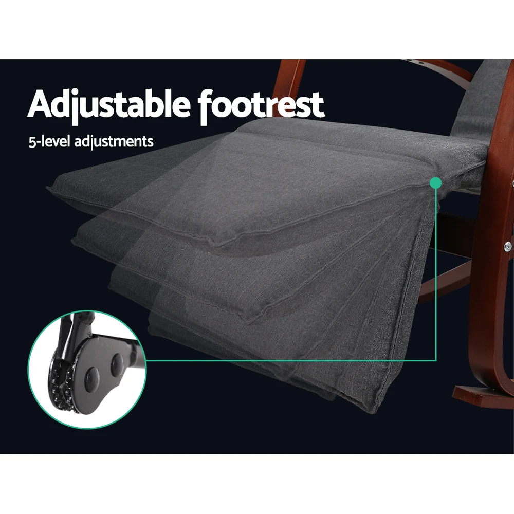 Artiss Rocking Armchair Footrest Nursing Charcoal Afton - Image 4