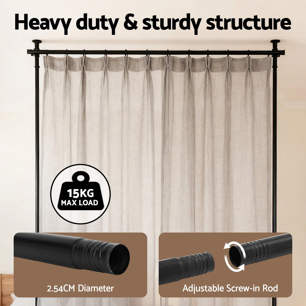 Artiss Room Divider Curtain Rod Extendable Black - Image 5