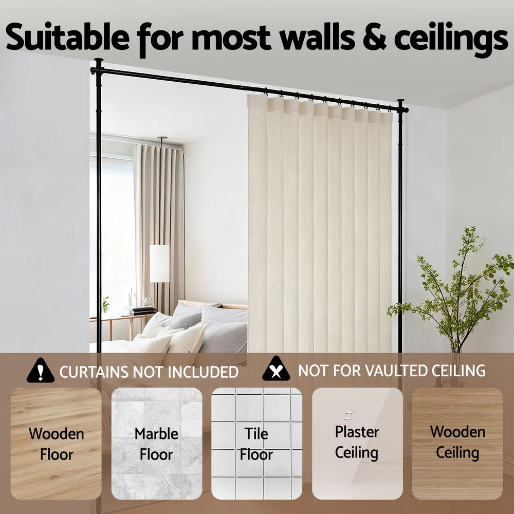 Artiss Room Divider Curtain Rod Extendable Black - Image 6