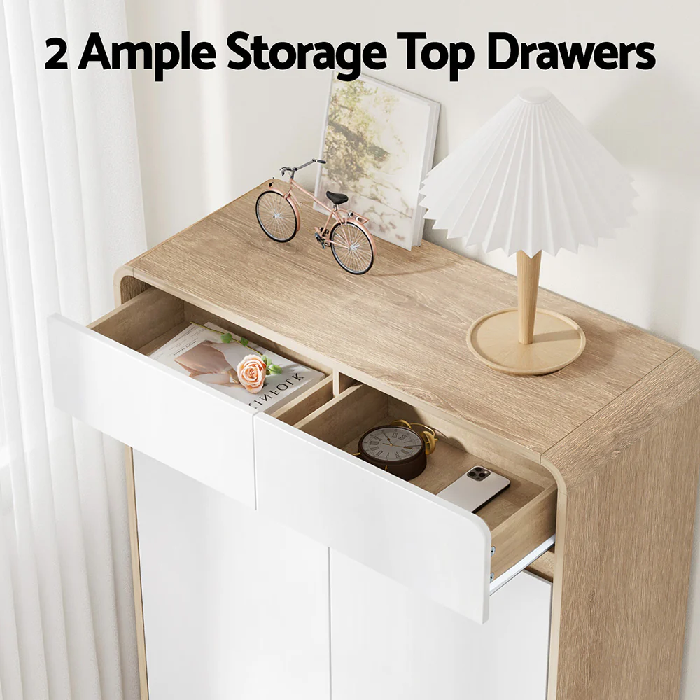 Artiss Shoe Rack Cabinet 20 Pairs Storage Cupboard Pine&White - Image 6