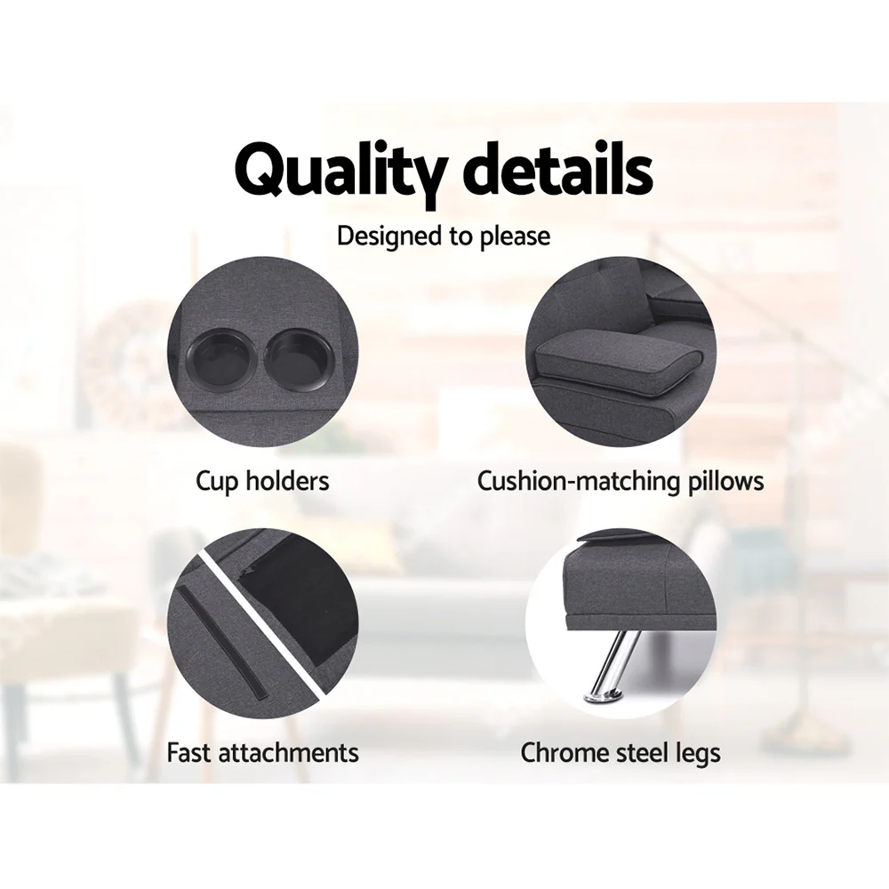 Artiss Sofa Bed 175CM Dark Grey Fabric - Image 6