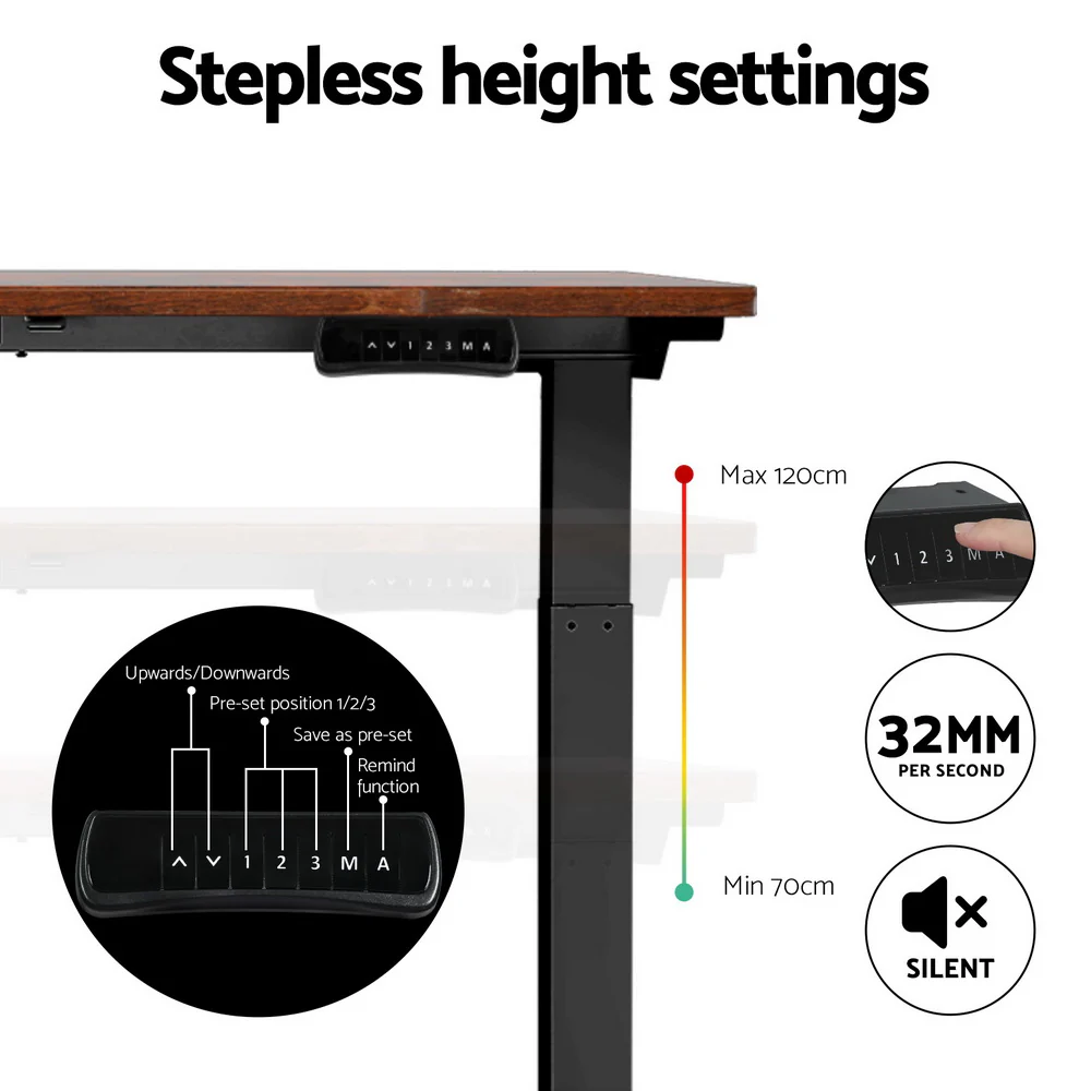 Artiss Standing Desk Motorised Dual Motor Rustic Brwon 140CM - Image 5