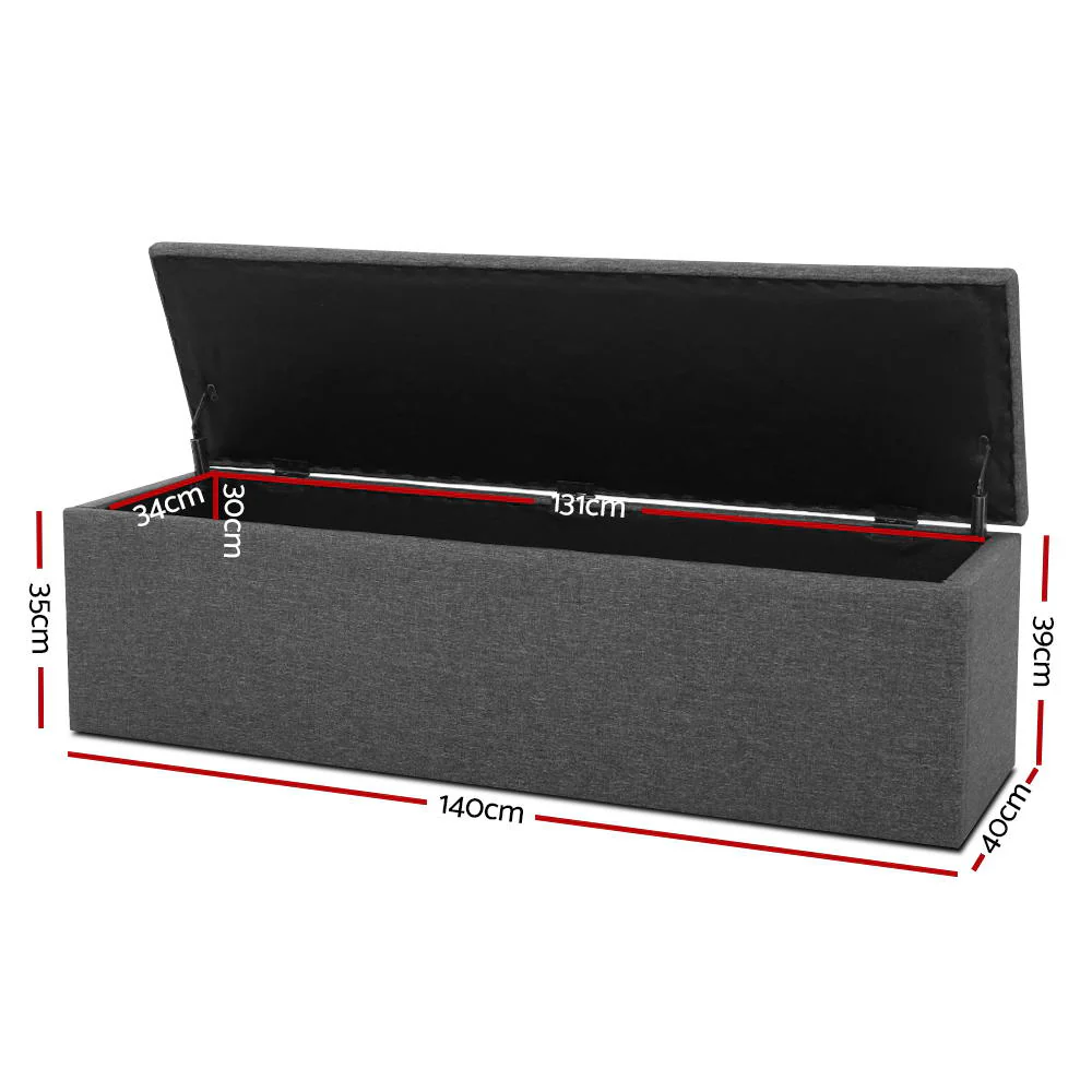 Artiss Storage Ottoman Blanket Box 140cm Linen Dark Grey - Image 2