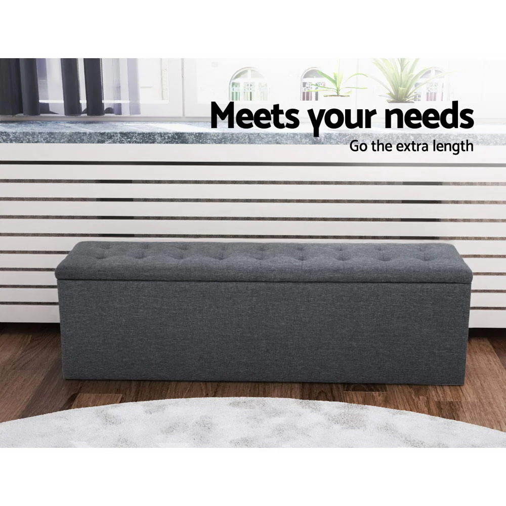 Artiss Storage Ottoman Blanket Box 140cm Linen Dark Grey - Image 3