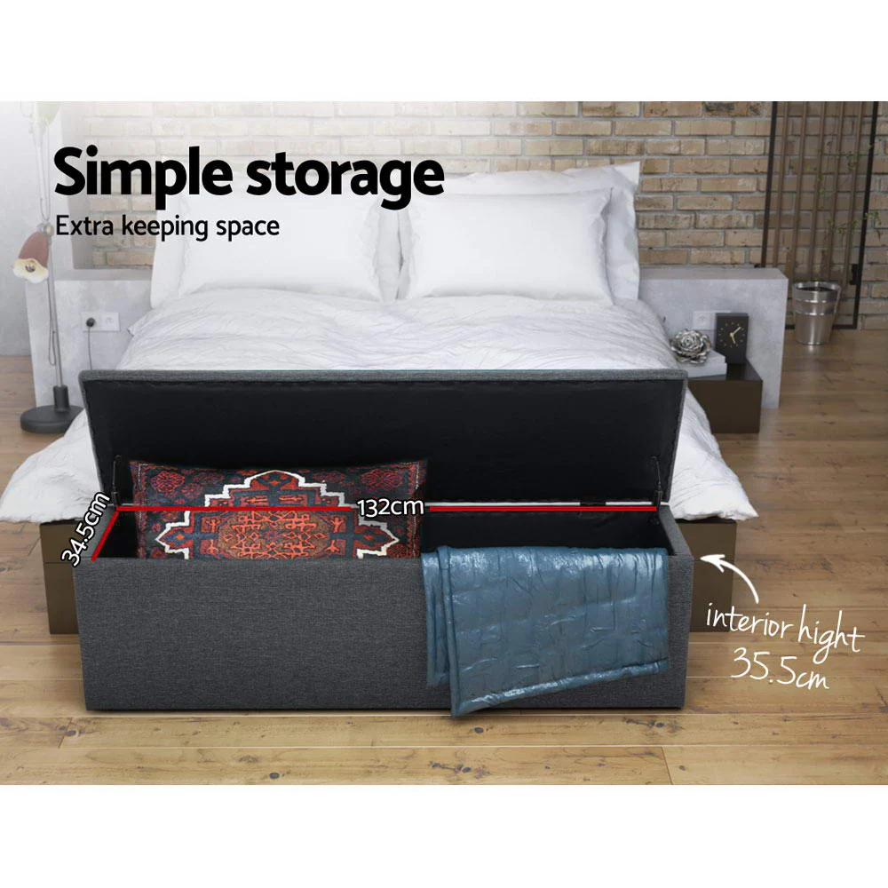 Artiss Storage Ottoman Blanket Box 140cm Linen Dark Grey - Image 6