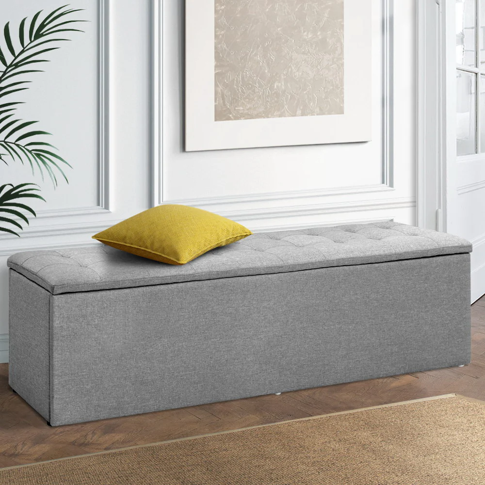 Artiss Storage Ottoman Blanket Box 140cm Linen Grey - Image 7