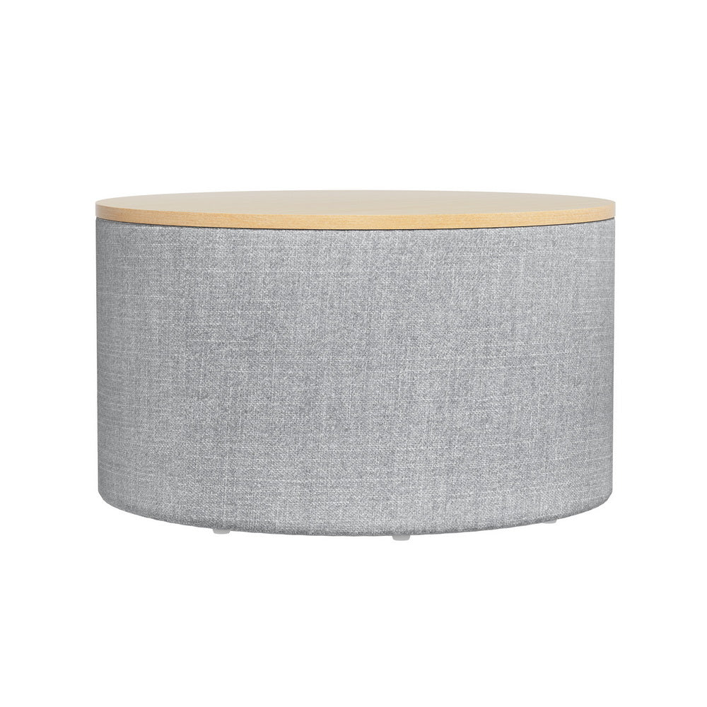 Artiss Storage Ottoman Blanket Box 60cm Linen Round Grey - Image 3